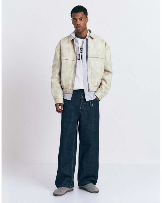 Pull&Bear White Faux Leather Jacket for men