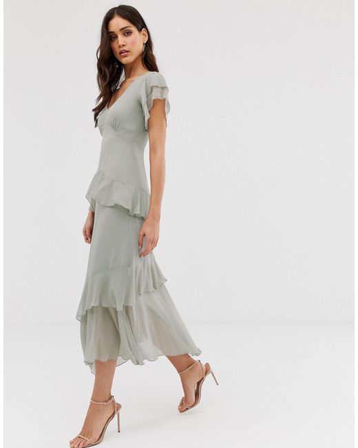 warehouse tiered maxi dress