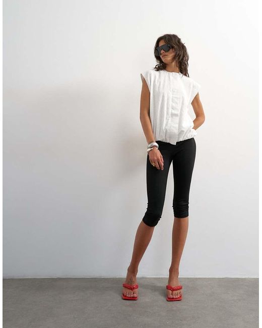 TOPSHOP White Soft Zip Through Structured Shoulder Top