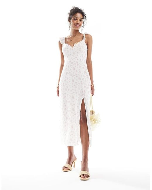 Bershka White Frill Detail Maxi Dress