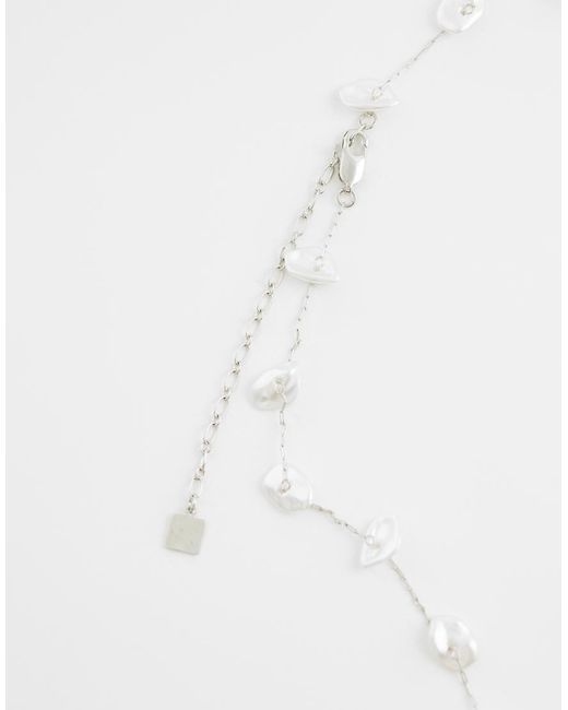 ASOS White Dainty Necklace With Faux Pearl Chipping Detail