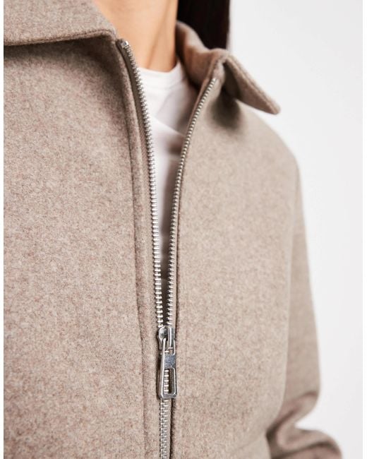 Veste courte et zippée en aspect laine - taupe ONLY en coloris Brown