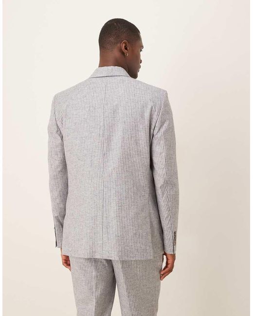 ASOS Gray Linen Blend Double Breasted Regular Suit Jacket for men