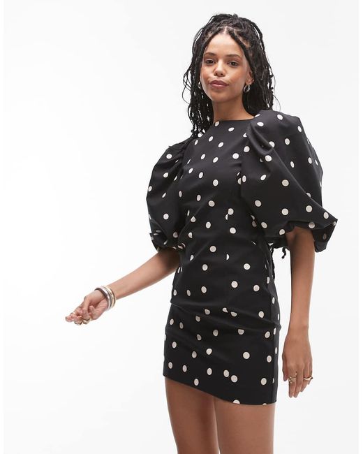 & Other Stories Black Mini Dress With Puff Sleeves And Low Back