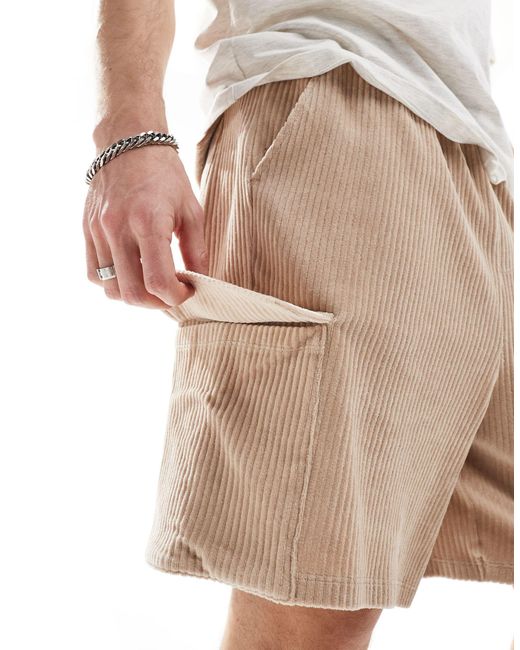 ASOS Natural Oversized Ribbed Velour Shorts for men