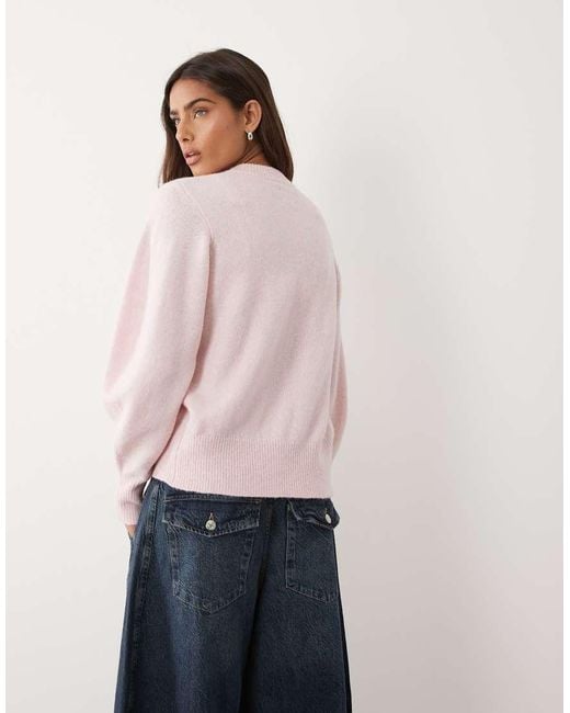 ASOS Pink Waisted Crew Neck Cardigan With Wool And Covered Buttons