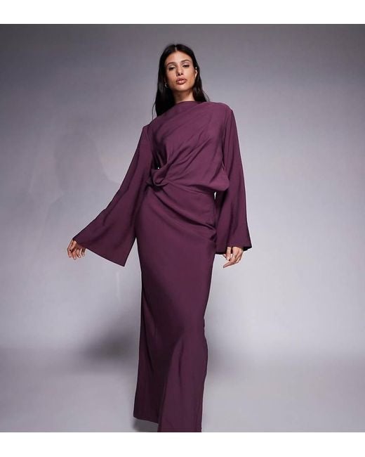 ASOS Purple Asos Design Tall Long Sleeve Tucked Waist Bias Maxi Dress