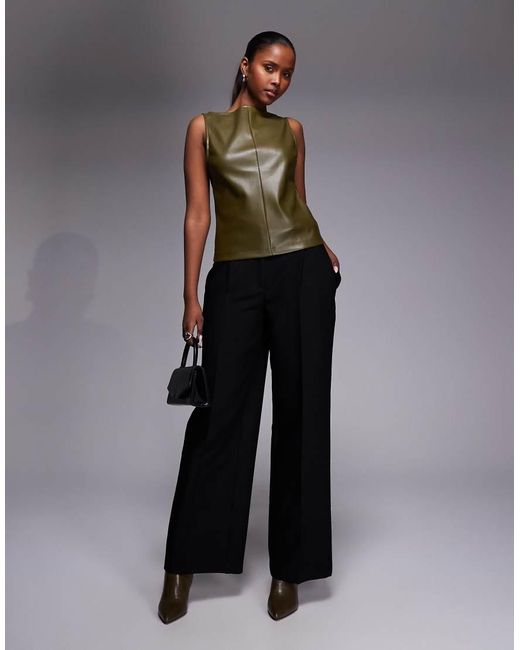 ASOS Green Pu High Neck Front Seam Top