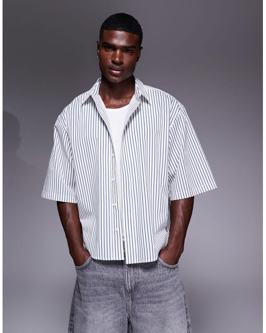 ASOS Gray Boxy Oversized Shirt With Dipped Hem for men