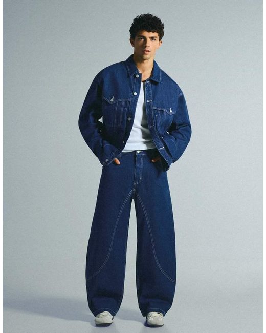 Bershka Blue Baggy Jeans for men