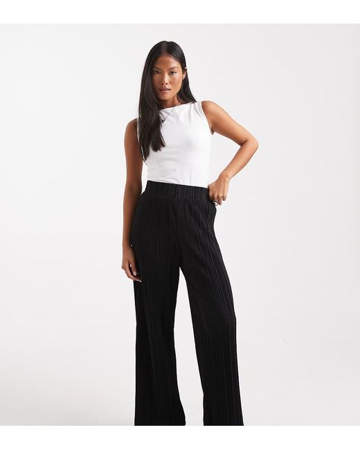 Only Petite Black Boxy Plisse Wide Leg Trousers
