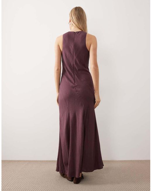 ASOS Purple Linen Blend Racer Neck Maxi Sundress With Godets