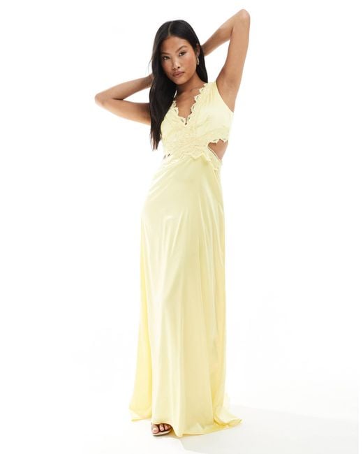 TFNC London Women's Metallic Bridesmaid Satin Maxi Dress With