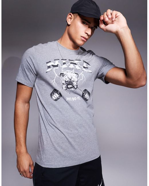 Nike Gray Bulldog Graphic T-shirt for men