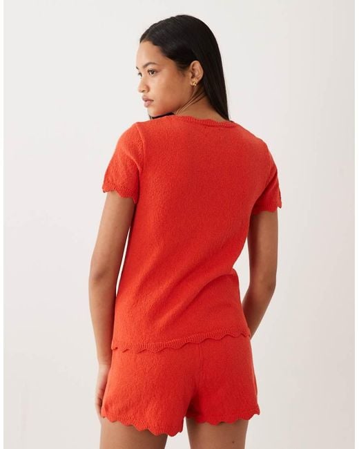 ASOS Red Slub Yarn Cardigan With Scallop Edge Co-Ord