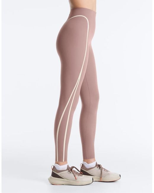 Oysho White High-Rise Compressive Core-Control Ankle-Length Leggings With Contrast Details