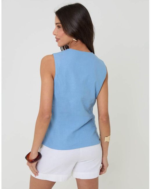 Threadbare Blue Linen Blend V-Neck Waistcoat