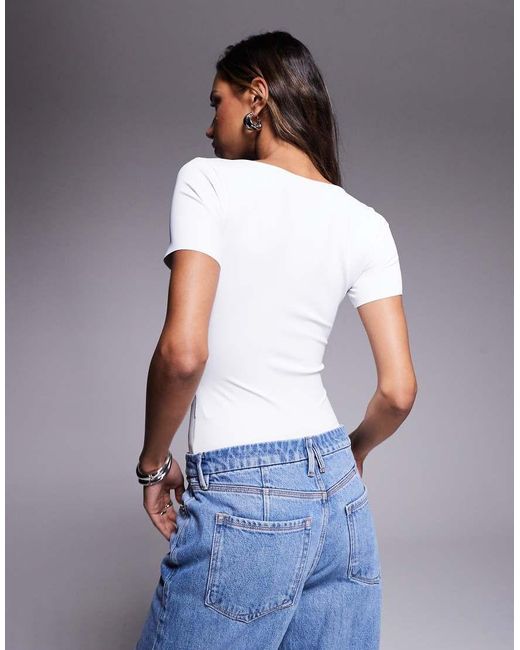 GOOD AMERICAN Corrigerende Bodysuit Met Vierkante Hals in het Blue