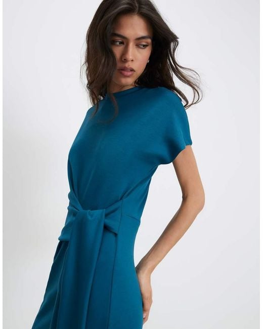 River Island Blue Premium Short Sleeve Tie Side Midi Dress