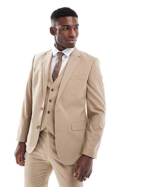 ASOS Smal Colbert in het Natural voor heren