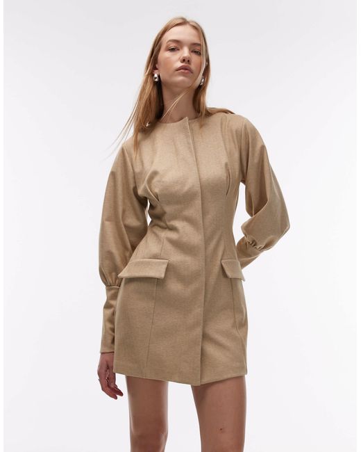 ASOS Natural Sculpted Puff Sleeve Blazer Mini Dress