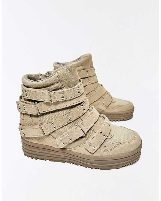 Bershka White High-Top Wedge Trainers With Studs