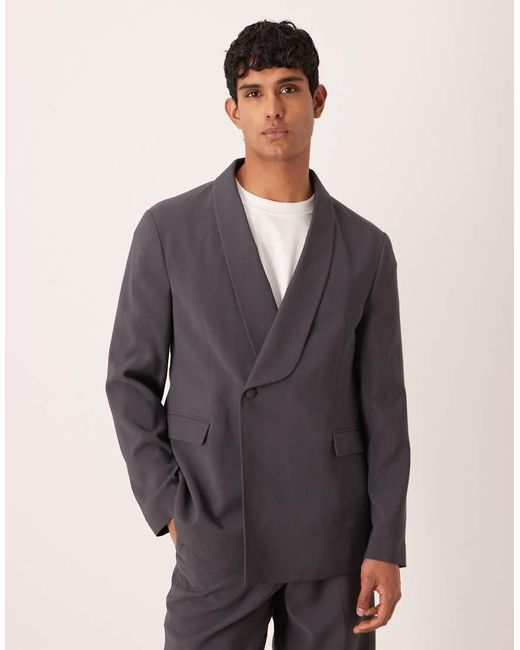 ASOS Gray Double-breasted Regular Wrap Tuxedo Jacket for men