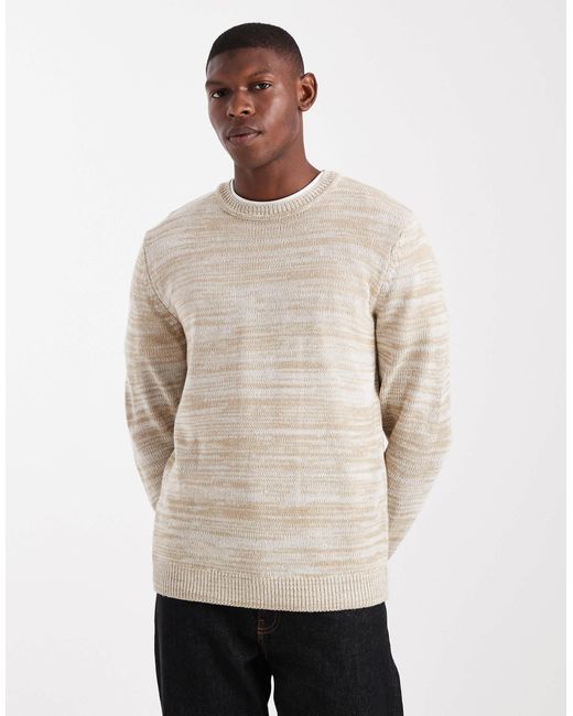 Only & Sons – gestreifter strickpullover in Natural für Herren