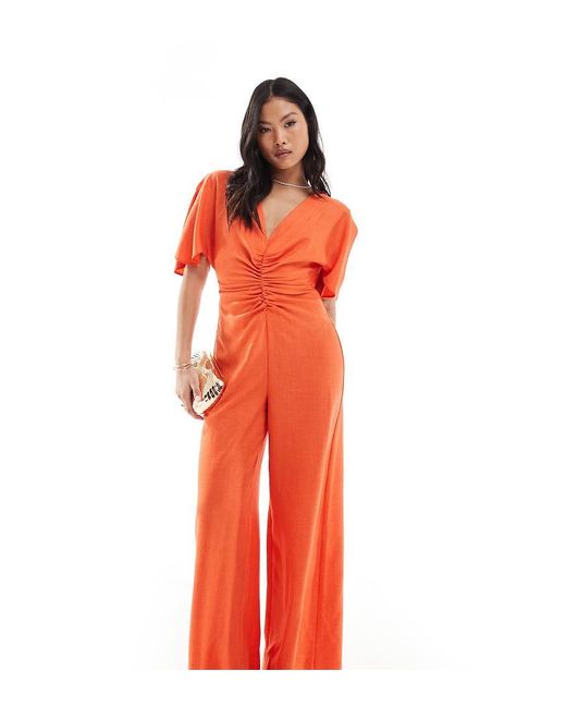 ASOS Red Asos Design Petite Ruched Front Cut Out Back Jumpsuit