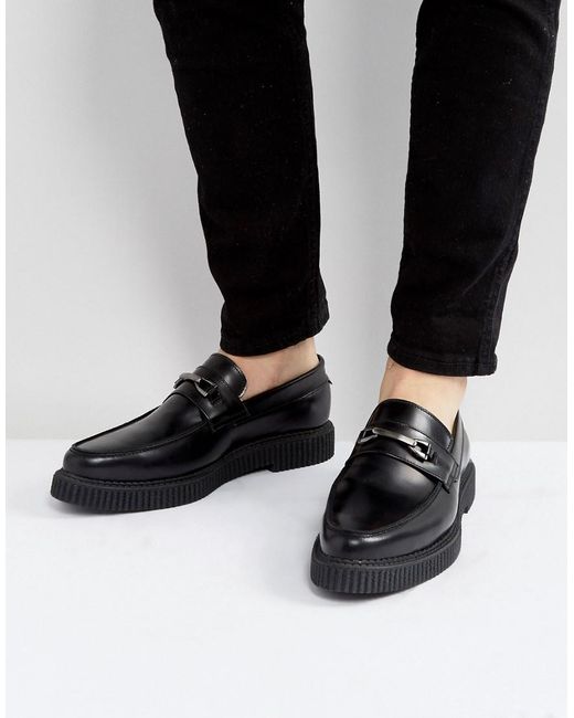 ASOS Loafers In Black Leather With Black Creeper Sole for men
