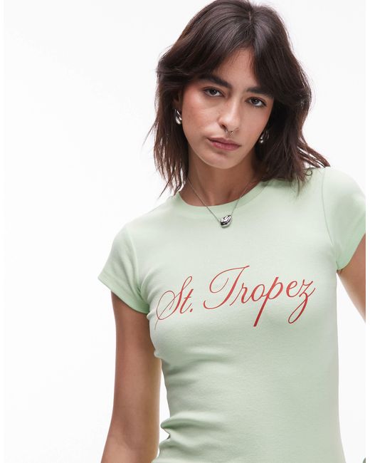 TOPSHOP Green Jersey St Tropez Graphic Every Day Tee