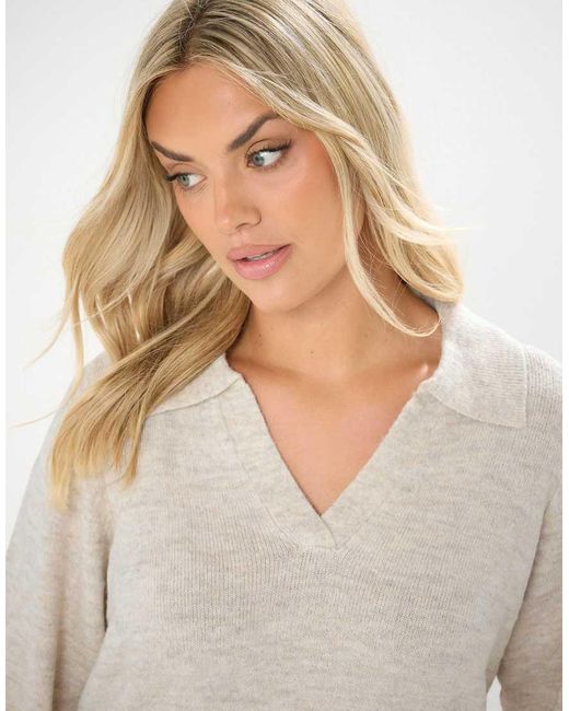 Yours Clothing White Collared Knitted Jumper