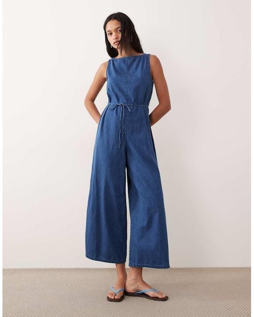 ASOS Blue Ankle Grazer Denim Jumpsuit