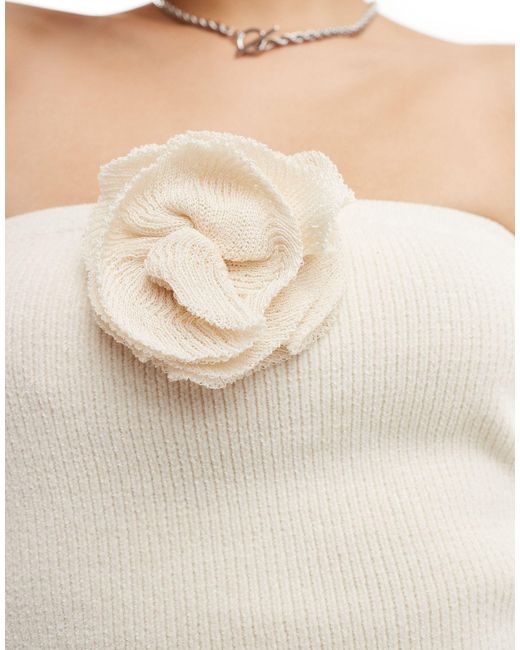 emory park White Corsage Knit Bandeau Top With Side Splits