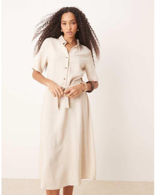 Jdy Natural Linen Mix Midi Shirt Dress