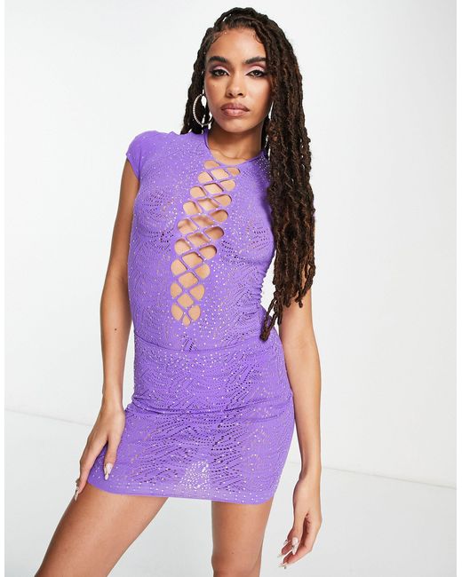 ASOS Purple Diamante Seamless Bodysuit And Skirt Set