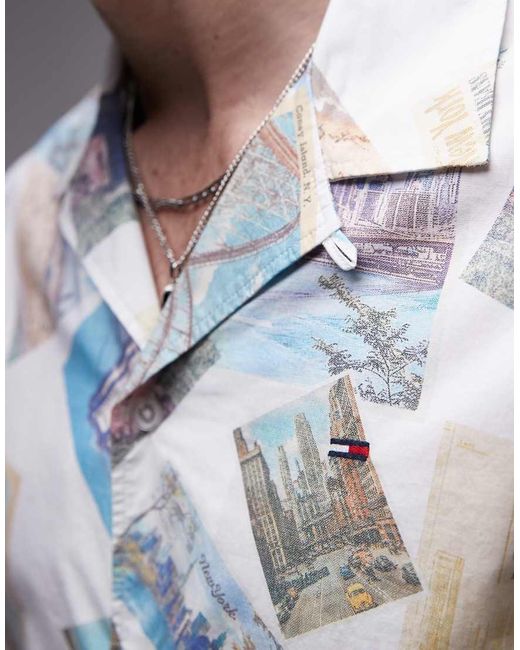 Tommy Hilfiger Popeline Overhemd Met Print in het Gray voor heren