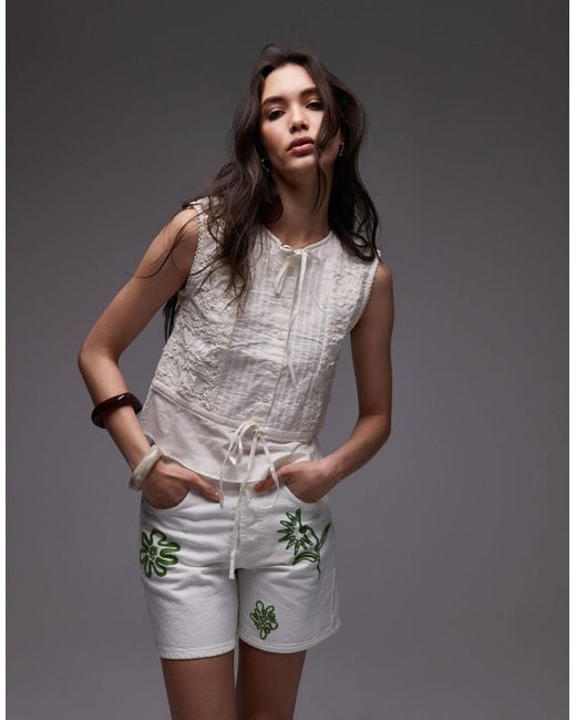 TOPSHOP White Cross Hatch Sleeveless Top