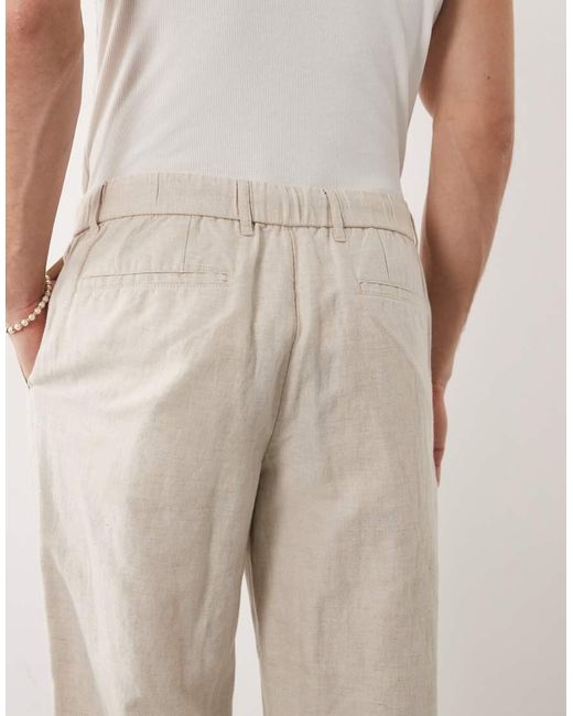 Mango Natural Linen Mix Relaxed Fit Elasticated Draw String Waist Trousers for men