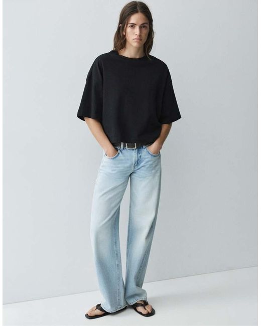 Pull&Bear Black Boxy-Fit Short Sleeve T-Shirt