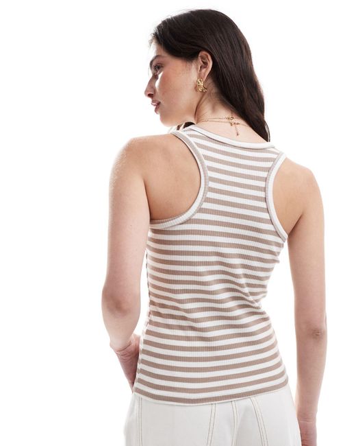Pieces Gray Ribbed Racer Neck Top