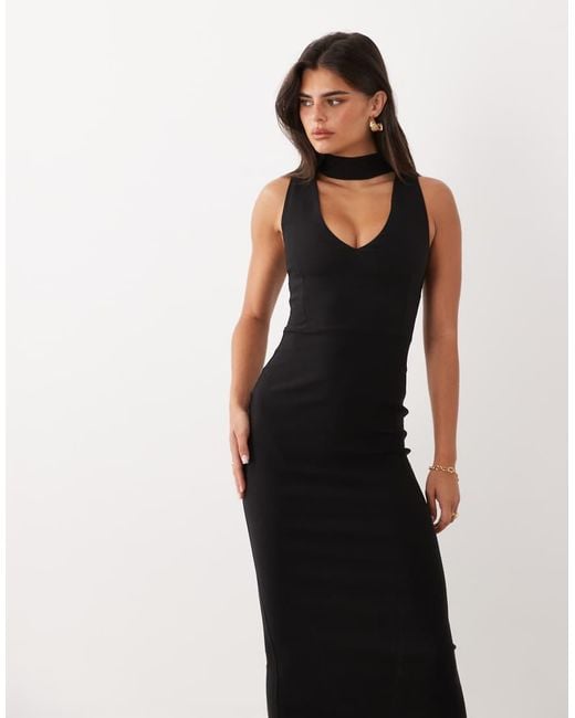 Vesper White Bengaline Scoop Maxi Dress With High Neck Detail