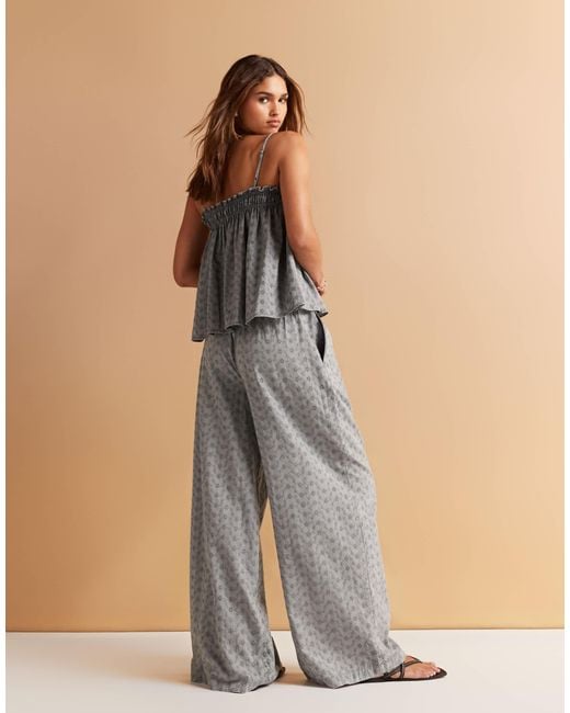 ASOS Natural Shirred Waist Wide Leg Broderie Trousers Co-ord