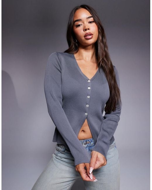 ASOS Gray Neat Fit Cardigan With Split Front