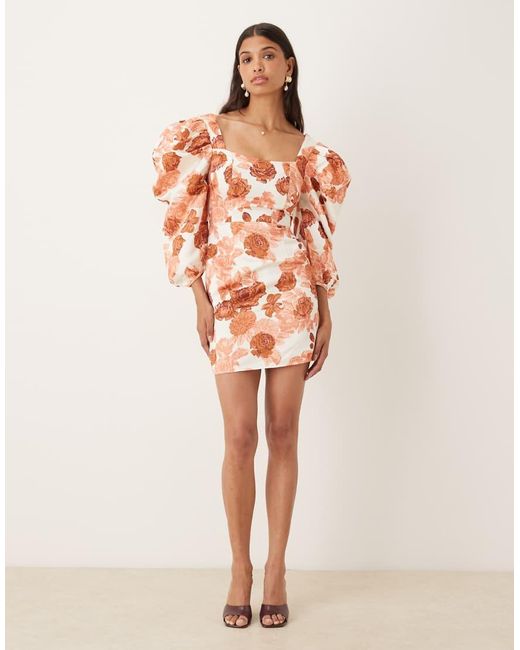 Collective The Label Pink Square Neck Puff Sleeve Mini Dress