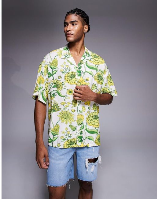 ADPT Multicolor Oversized Flower Print Shirt for men