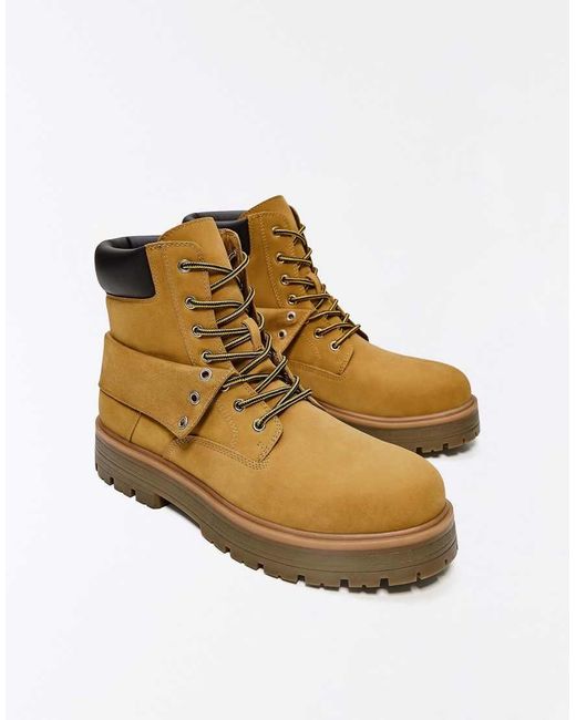 Bershka White Lace-up Worker Ankle Boots for men