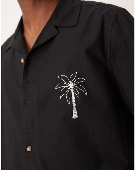 ASOS Black Relaxed Revere Shirt With Palm Chest And Back Print for men