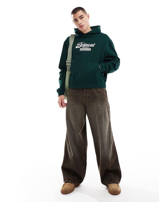 Felpa Oversize Squadrata Con Cappuccio E Stampa "Belmount" di ASOS in Green da Uomo