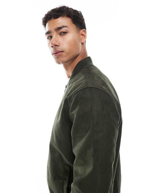 Only & Sons Green Faux Suede Bomber for men
